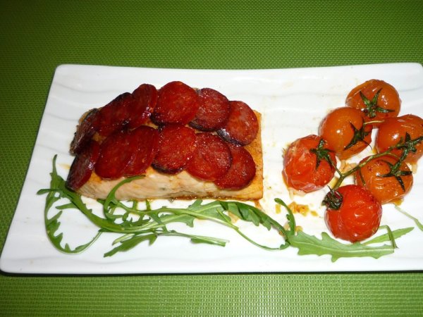 Pavé de saumon en écaille de chorizo